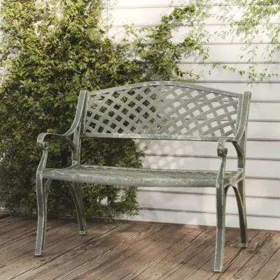 vidaXL Crafted Patio Bench - Comfortable 40.2" Cast Aluminum Green - Weather-Resistant - Charming Floral Detailing - Easy Assembly - Extra Sturdy with Cast Iron Legs