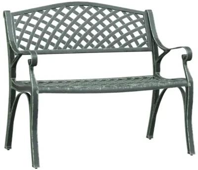 vidaXL Crafted Patio Bench - Comfortable 40.2" Cast Aluminum Green - Weather-Resistant - Charming Floral Detailing - Easy Assembly - Extra Sturdy with Cast Iron Legs