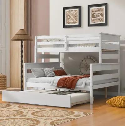 Wood Twin Over Full Bunk Bed With Twin Size Trundle, White