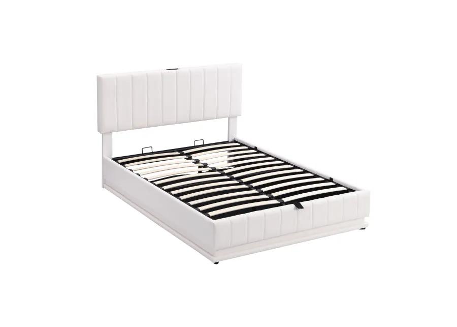 Merax Upholstered LED Light Platform Bed with Hydraulic Storage