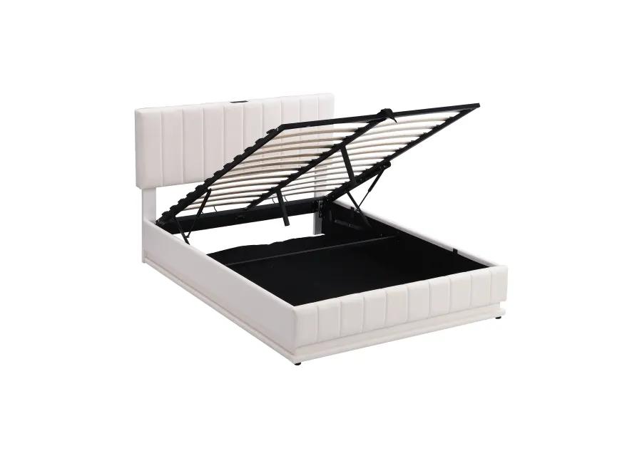 Merax Upholstered LED Light Platform Bed with Hydraulic Storage