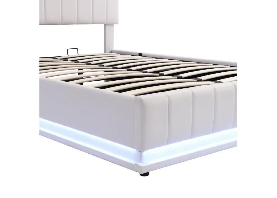 Merax Upholstered LED Light Platform Bed with Hydraulic Storage