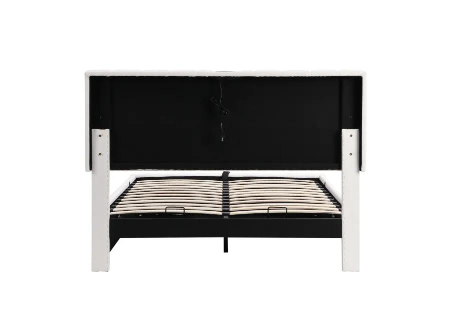 Merax Upholstered LED Light Platform Bed with Hydraulic Storage