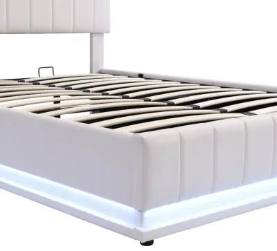 Merax Upholstered LED Light Platform Bed with Hydraulic Storage