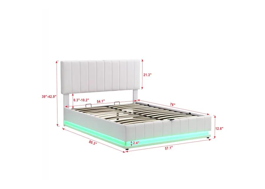 Merax Upholstered LED Light Platform Bed with Hydraulic Storage