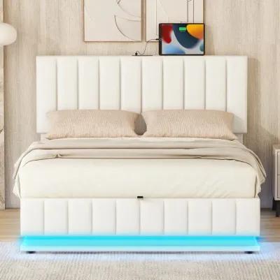 Merax Upholstered LED Light Platform Bed with Hydraulic Storage