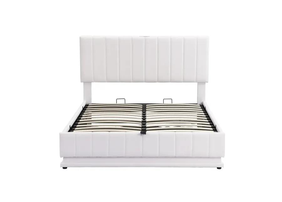 Merax Upholstered LED Light Platform Bed with Hydraulic Storage