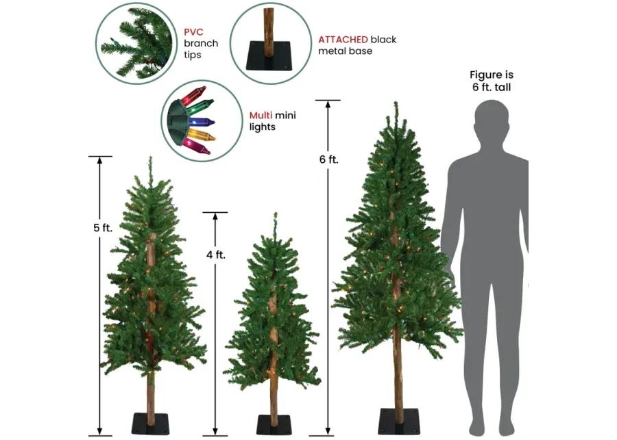 Set of 3 Pre-Lit Slim Alpine Artificial Christmas Trees 6' - Multi Lights