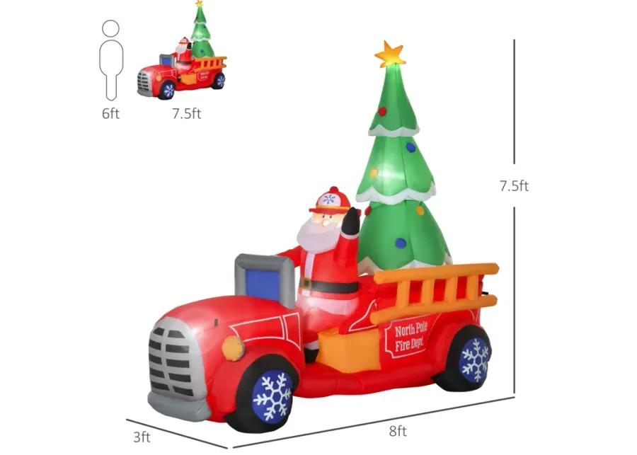 7.5ft Christmas Holiday Yard Inflatable Blow Up Santa Fire Truck w/ Tree & LED