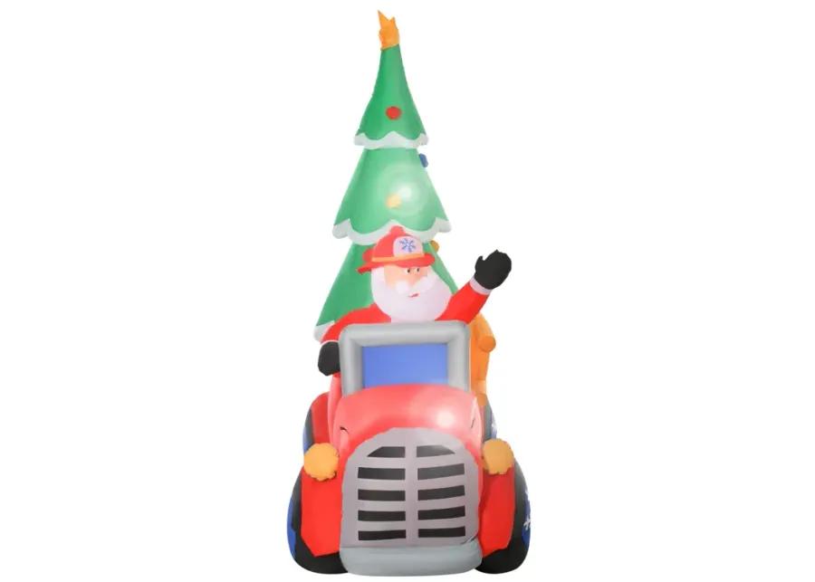 7.5ft Christmas Holiday Yard Inflatable Blow Up Santa Fire Truck w/ Tree & LED