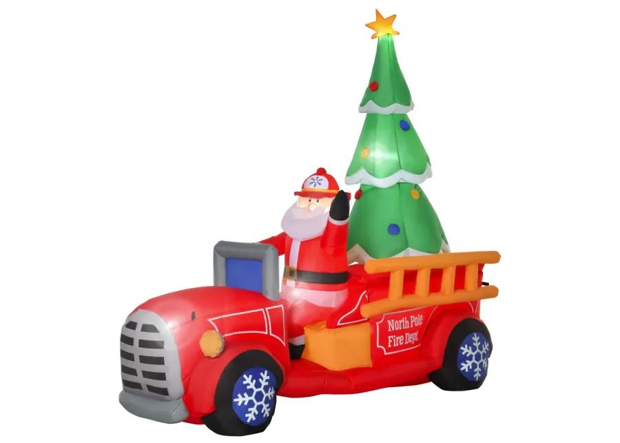 7.5ft Christmas Holiday Yard Inflatable Blow Up Santa Fire Truck w/ Tree & LED