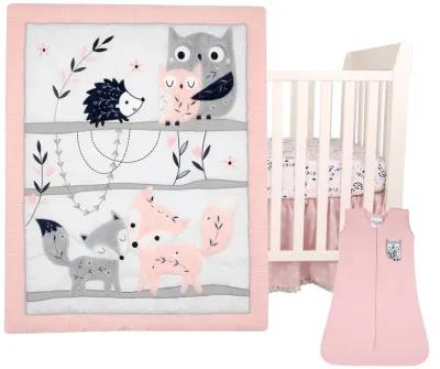 Lambs & Ivy Forever Friends 4-Piece Nursery Crib Baby Bedding Set - Blue, Pink