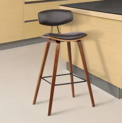 Wooden Frame Leatherette Barstool with Flared Legs, Brown-Benzara