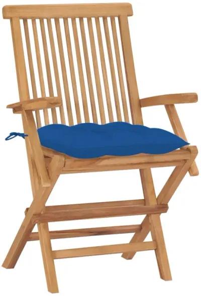 vidaXL Garden Chairs with Blue Cushions 2 pcs Solid Teak Wood