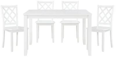 Oria 5 Piece Dining Set with Table, 4 Lattice Back Chairs, White Solid Wood - Benzara