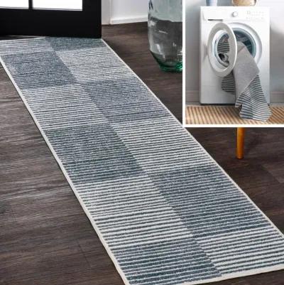 Shutter Minimalist Striped Plaid Machine-Washable Dark Gray/Cream 2 ft. x 8 ft. Runner Rug