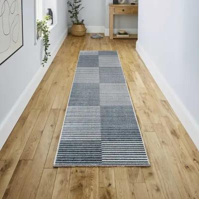 Shutter Minimalist Striped Plaid Machine-Washable Dark Gray/Cream 2 ft. x 8 ft. Runner Rug