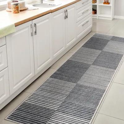 Shutter Minimalist Striped Plaid Machine-Washable Dark Gray/Cream 2 ft. x 8 ft. Runner Rug