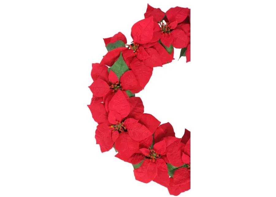 24" Red Artificial Poinsettia Flower Christmas Wreath - Unlit