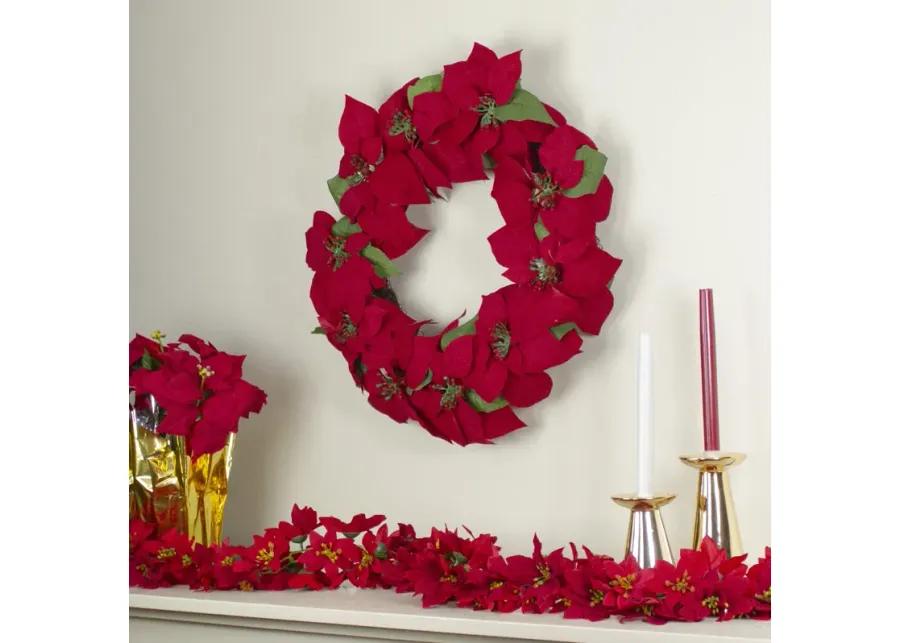 24" Red Artificial Poinsettia Flower Christmas Wreath - Unlit