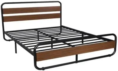 Hivvago King size Heavy Duty Industrial Modern Metal Wood Platform Bed Frame with Headboard