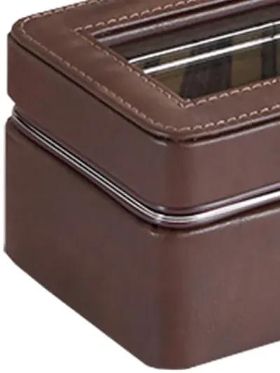 Watch Case with 4 Slots and Removable Cushions, Brown - Benzara