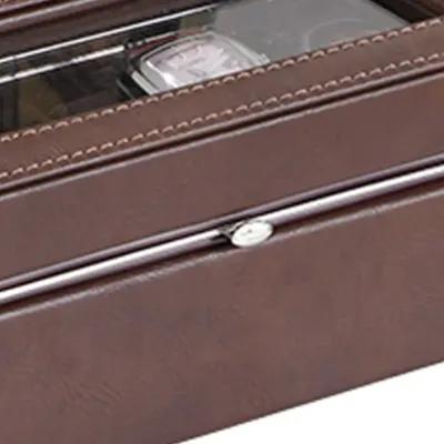 Watch Case with 4 Slots and Removable Cushions, Brown - Benzara