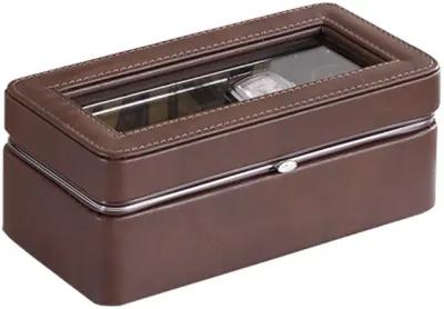 Watch Case with 4 Slots and Removable Cushions, Brown - Benzara