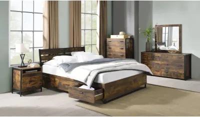 Eastern King Bed with Storage In Rustic Oak