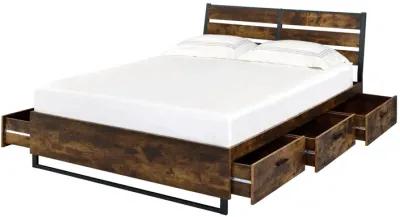 Eastern King Bed with Storage In Rustic Oak