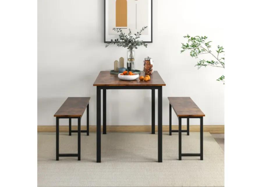 3 Pieces Farmhouse Dining Table Set with Space-Saving Design- Brown