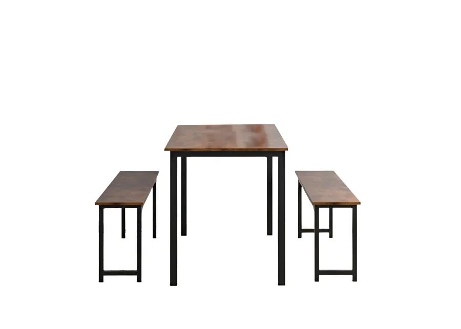 3 Pieces Farmhouse Dining Table Set with Space-Saving Design- Brown