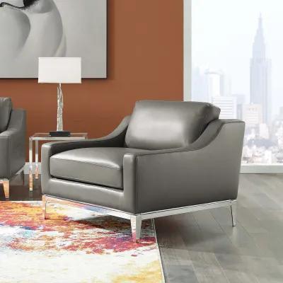 Harness Stainless Steel Base Leather Armchair Gray