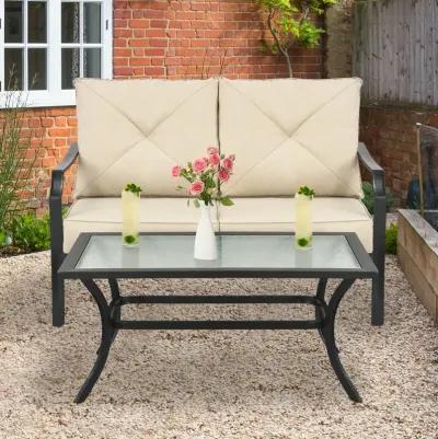 2-Piece Patio Outdoor Cushioned Sofa Bench with Coffee Table for Garden and Backyard Relaxation