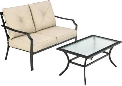 2-Piece Patio Outdoor Cushioned Sofa Bench with Coffee Table for Garden and Backyard Relaxation