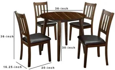 Wooden Dining Table with Ladder Back Style Chairs, Set of 5, Brown - Benzara