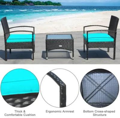 Hivvago 3 Pieces Patio Wicker Rattan Furniture Set with Cushions for Lawn Backyard