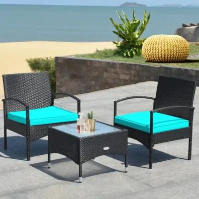 Hivvago 3 Pieces Patio Wicker Rattan Furniture Set with Cushions for Lawn Backyard