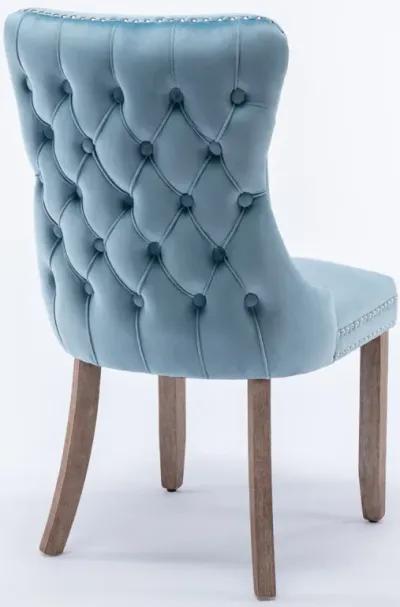 Set of 2 Light Blue Wingback Dining Chairs