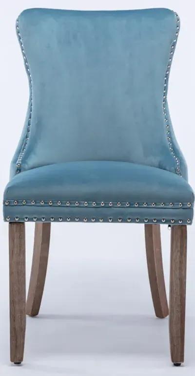 Set of 2 Light Blue Wingback Dining Chairs