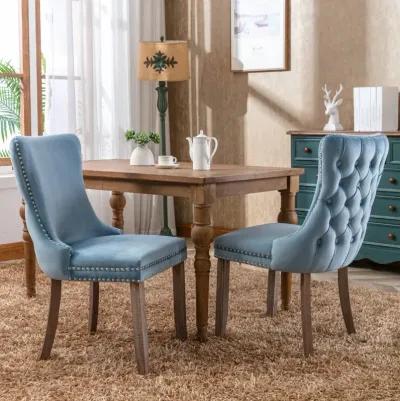 Set of 2 Light Blue Wingback Dining Chairs