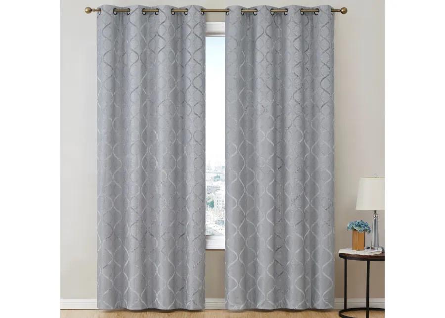 THD Sally Lattice Flocked 100% Full Blackout Room Darkening Thermal Energy Efficient Window Curtain Grommet Panels - 2 Panels