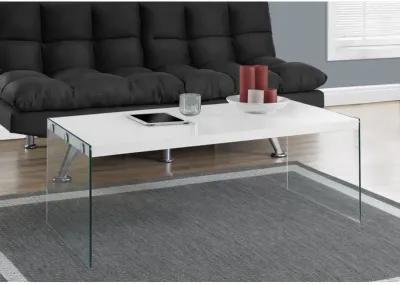 Monarch Specialties I 3286 Coffee Table, Accent, Cocktail, Rectangular, Living Room, 44"L, Tempered Glass, Laminate, Glossy White, Clear, Contemporary, Modern