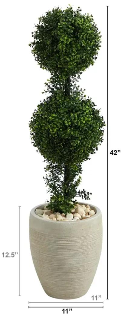 HomPlanti 3.5 Feet Boxwood Double Ball Topiary Artificial Tree in Sand Colored Planter (Indoor/Outdoor)