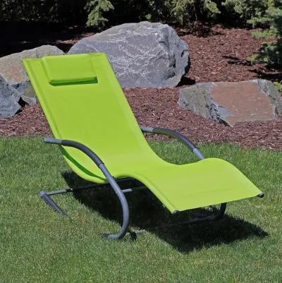 Sunnydaze Sling Outdoor Rocking Wave Lounger with Pillow - Green