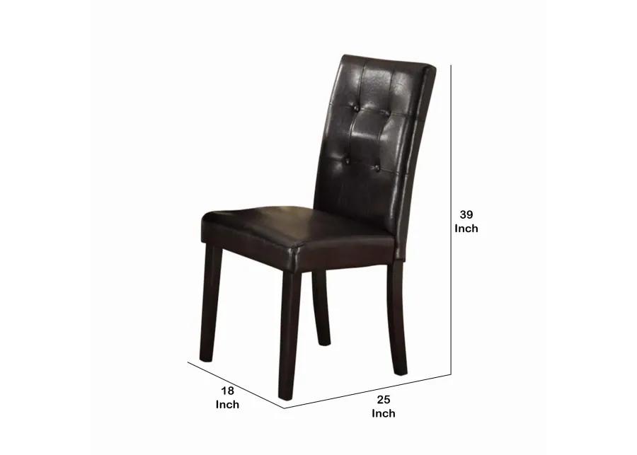 Faux Leather Dining Side Chair In Pine, Set Of 2, Dark Brown-Benzara