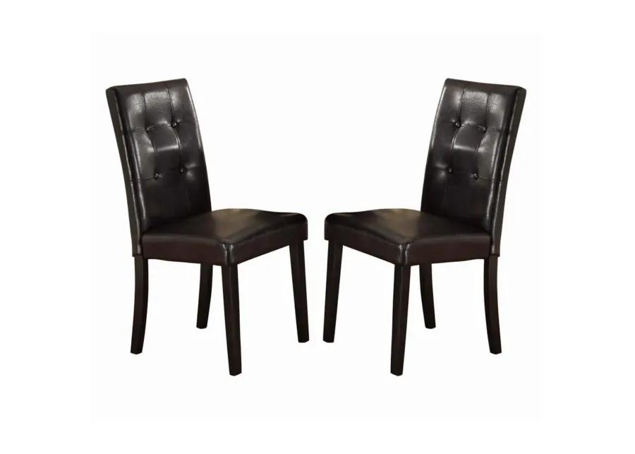 Faux Leather Dining Side Chair In Pine, Set Of 2, Dark Brown-Benzara