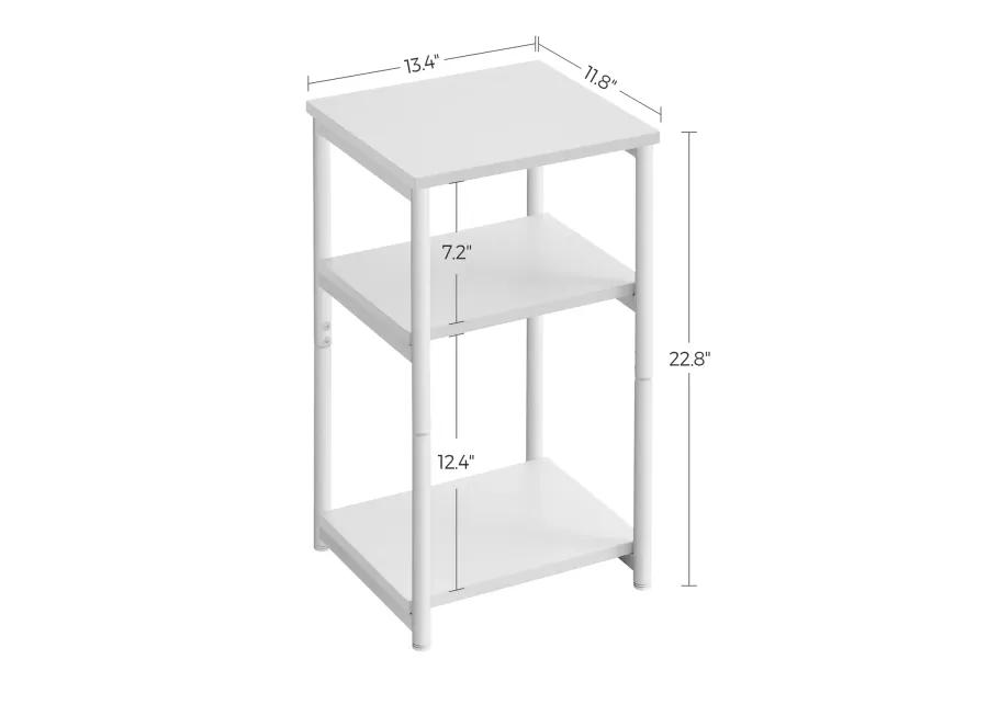 Tall Slim Side Table with Storage Shelves and Steel Frame for Living Room or Bedroom`