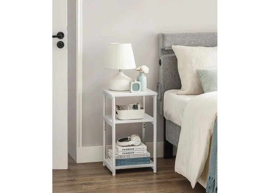 Tall Slim Side Table with Storage Shelves and Steel Frame for Living Room or Bedroom`