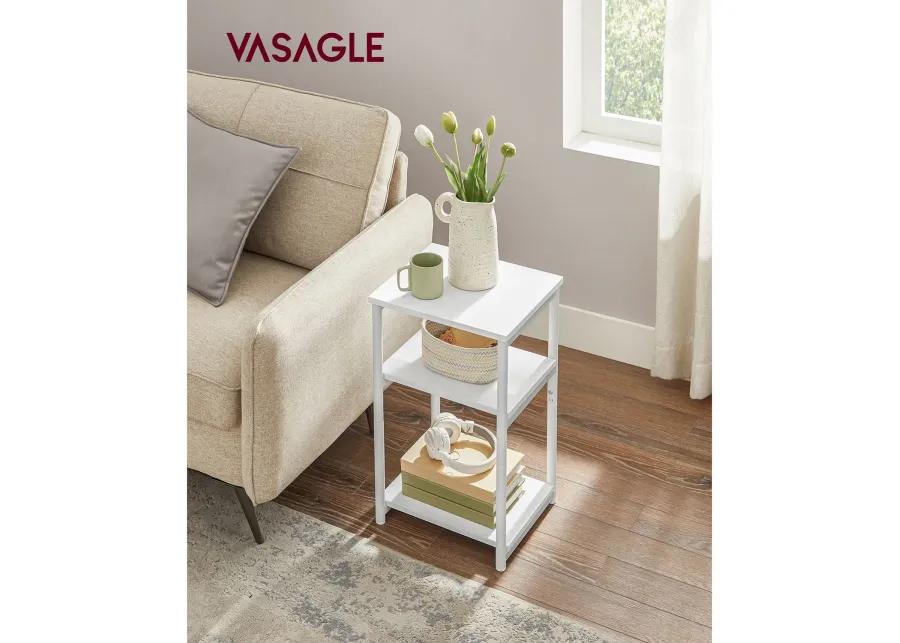 Tall Slim Side Table with Storage Shelves and Steel Frame for Living Room or Bedroom`